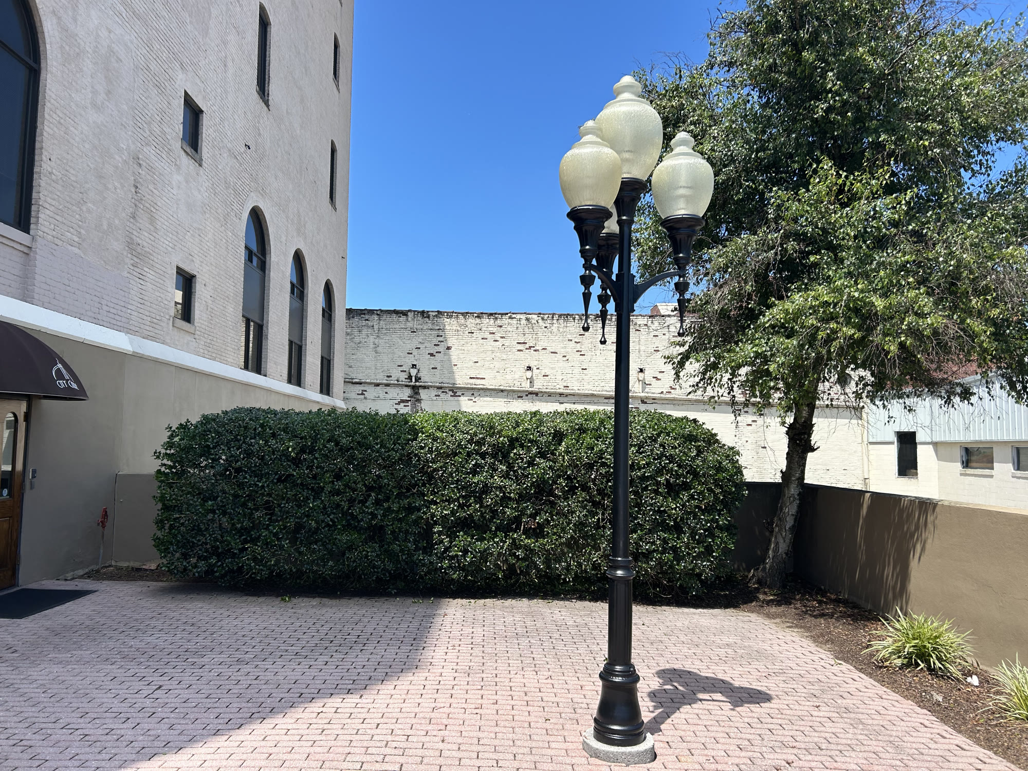 Professionally trimmed commercial hedges and courtyard landscaping